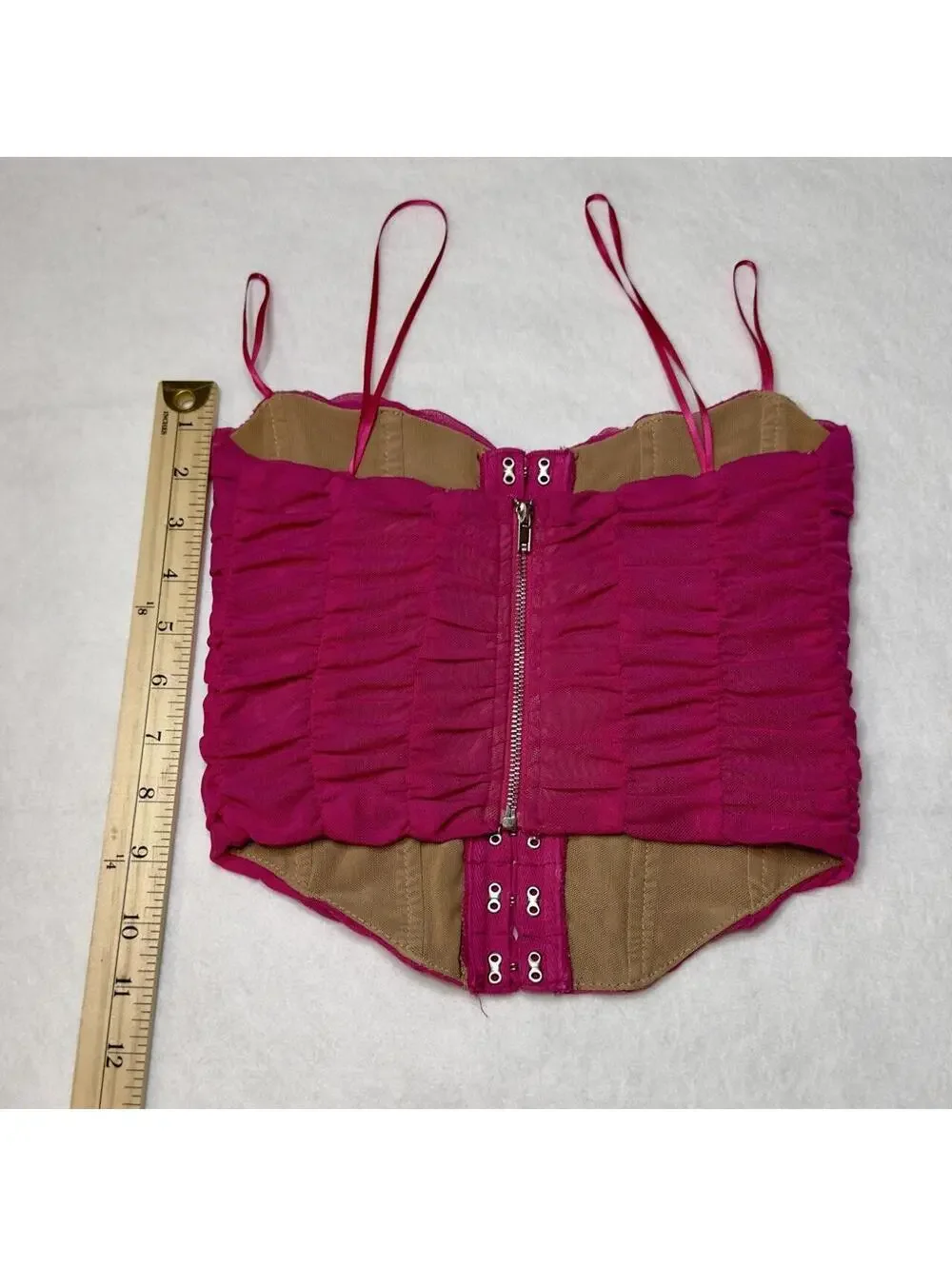 Edit by Nine Hot Pink Ruched Mesh Corset Bustier Top – Size S